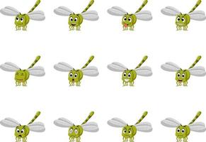 dragonfly with different facial expressions and different color vector