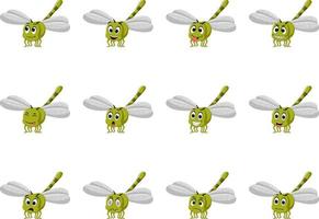 dragonfly with different facial expressions and different color vector