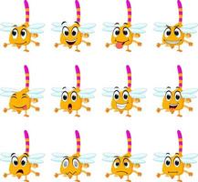 dragonfly with different facial expressions and different color vector