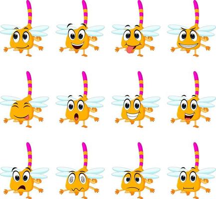 dragonfly with different facial expressions and different color