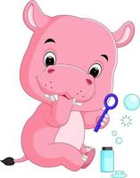 hipopótamo jugando al agua con burbujas vector