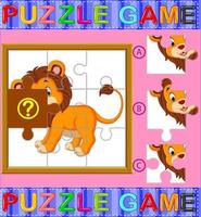 Jigsaw Puzzle Education Game for Preschool Children with Lion vector
