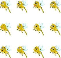 dragonfly with different facial expressions and different color vector