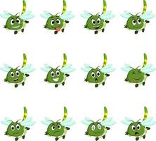 dragonfly with different facial expressions and different color vector