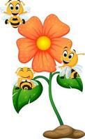 three bees flying over some flowers vector