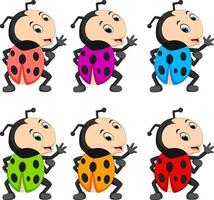 Ladybug with different facial expressions and different color vector