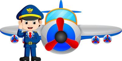 Pilot and jet plane on white background vector