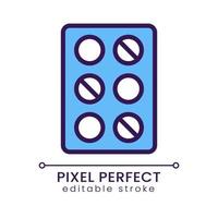 Blister package pixel perfect RGB color icon. Form of pills pack. Solid dosage. Oral medicament. Isolated vector illustration. Simple filled line drawing. Editable stroke