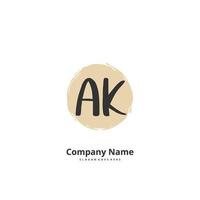 ak escritura a mano inicial y diseño de logotipo de firma con círculo. hermoso diseño de logotipo escrito a mano para moda, equipo, boda, logotipo de lujo. vector