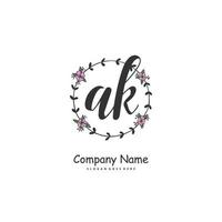 AK Initial handwriting and signature logo design with circle. Beautiful design handwritten logo for fashion, team, wedding, luxury logo. vector