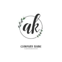 AK Initial handwriting and signature logo design with circle. Beautiful design handwritten logo for fashion, team, wedding, luxury logo. vector