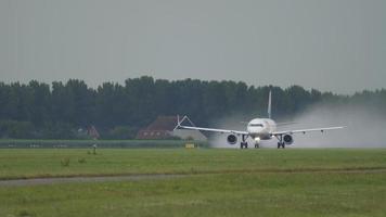 FRANKFURT AM MAIN, GERMANY SEPTEMBER 4, 2015 - Lufthansa Boeing 737 D AIZP accelerating speed before taking off. Fraport, Sep. 4, 2015 video