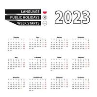 Calendar 2023 in Polish language, week starts on Monday. vector