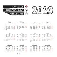 Calendar 2023 in Serbian language, week starts on Monday. vector