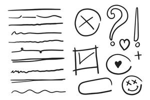 conjunto de subrayado, flechas de garabatos, marca de verificación, amor, etc. vector