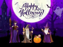 Halloween witch, sorcerer and wizard characters vector