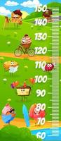 Kids height chart with cartoon desserts characters vector