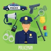 Vector poster of policeman occupation items