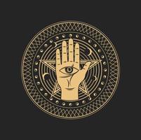 Esoteric occult symbol Eye of Providence in palm vector