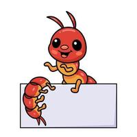 Cute little centipede cartoon with blank sign vector