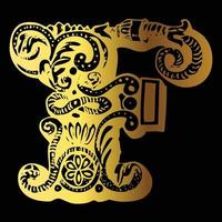 Golden color tattoo design F on black background vector