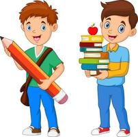 Cartoon Boys hold pencil with book vector