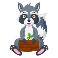 Cartoon Funny raccoon holds wood vector