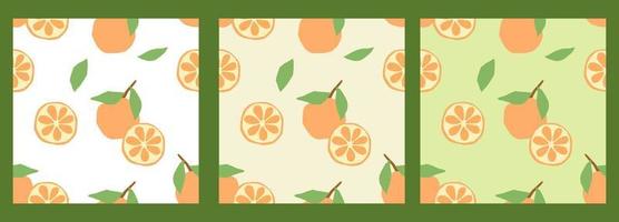 Set of light abstract seamless pattern with oranges in flat style. Vector wallpaper perfect for textiles or surface design