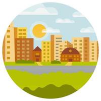 Sunny city in flat style. Round landscape isolated on a white background vector