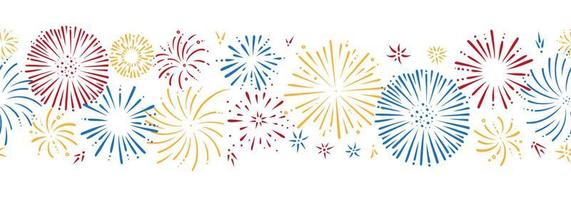 Doodle firework seamless pattern. Shiny foreworks for parties and celebrations. Vector illustration
