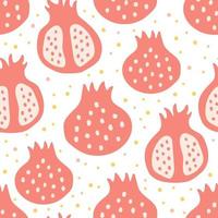 Cute garnet of soft color with yellow dots on a white background. Seamless pattern fresh fruits vector