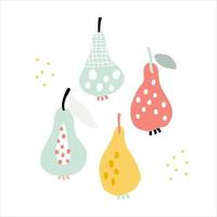 Vector illustration of yellow pears isolated on white. Hand-drawn vector pears set. Trendy fruit illustration for print design.