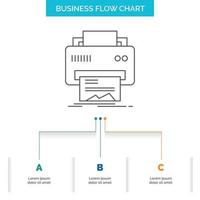 digital. impresora. impresión. hardware. diseño de diagrama de flujo de negocios en papel con 3 pasos. icono de línea para el lugar de plantilla de fondo de presentación para texto vector