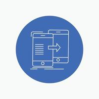 data. Sharing. sync. synchronization. syncing White Line Icon in Circle background. vector icon illustration