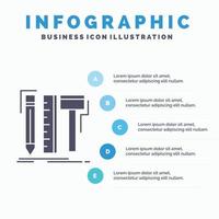 diseño. diseñador. digital. instrumentos. plantilla de infografía de lápiz para sitio web y presentación. icono de glifo gris con ilustración de vector de estilo infográfico azul.