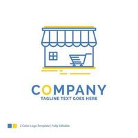 shop. store. market. building. shopping Blue Yellow Business Logo template. Creative Design Template Place for Tagline.