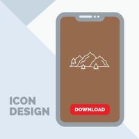 montaña. paisaje. Cerro. naturaleza. icono de línea de árbol en el móvil para la página de descarga vector