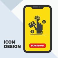 ppc. Click. pay. payment. web Glyph Icon in Mobile for Download Page. Yellow Background vector