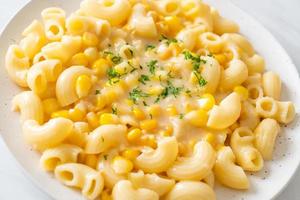 macaroni creamy corn cheese on plate photo