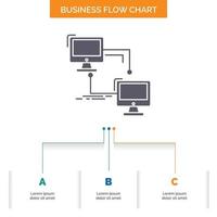 local. lan. connection. sync. computer Business Flow Chart Design with 3 Steps. Glyph Icon For Presentation Background Template Place for text. vector