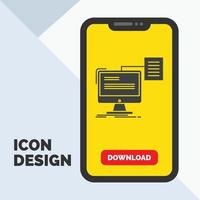 resume. storage. print. cv. document Glyph Icon in Mobile for Download Page. Yellow Background vector