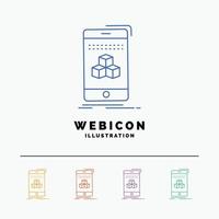 box. 3d. cube. smartphone. product 5 Color Line Web Icon Template isolated on white. Vector illustration