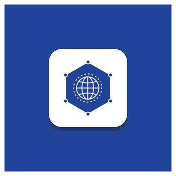 Blue Round Button for Network. Global. data. Connection. Business Glyph icon vector