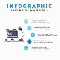 lugar de trabajo. puesto de trabajo. oficina. lámpara. plantilla de infografías de computadora para sitio web y presentación. icono de glifo gris con ilustración de vector de estilo infográfico azul.