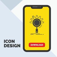 SEO búsqueda. mejoramiento. proceso. configurar el icono de glifo en el móvil para la página de descarga. fondo amarillo vector