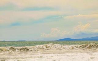 Beach with beautiful huge big surfer waves Puerto Escondido Mexico. photo