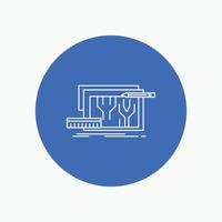 Architecture. blueprint. circuit. design. engineering White Line Icon in Circle background. vector icon illustration