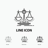 Balance. decision. justice. law. scale Icon in Thin. Regular and Bold Line Style. Vector illustration