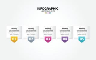 plantilla de infografía horizontal de negocios. diseño de línea delgada con números 5 opciones o pasos. vector