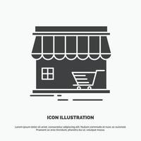 tienda. Tienda. mercado. edificio. icono de compras. símbolo gris vectorial de glifo para ui y ux. sitio web o aplicación móvil vector